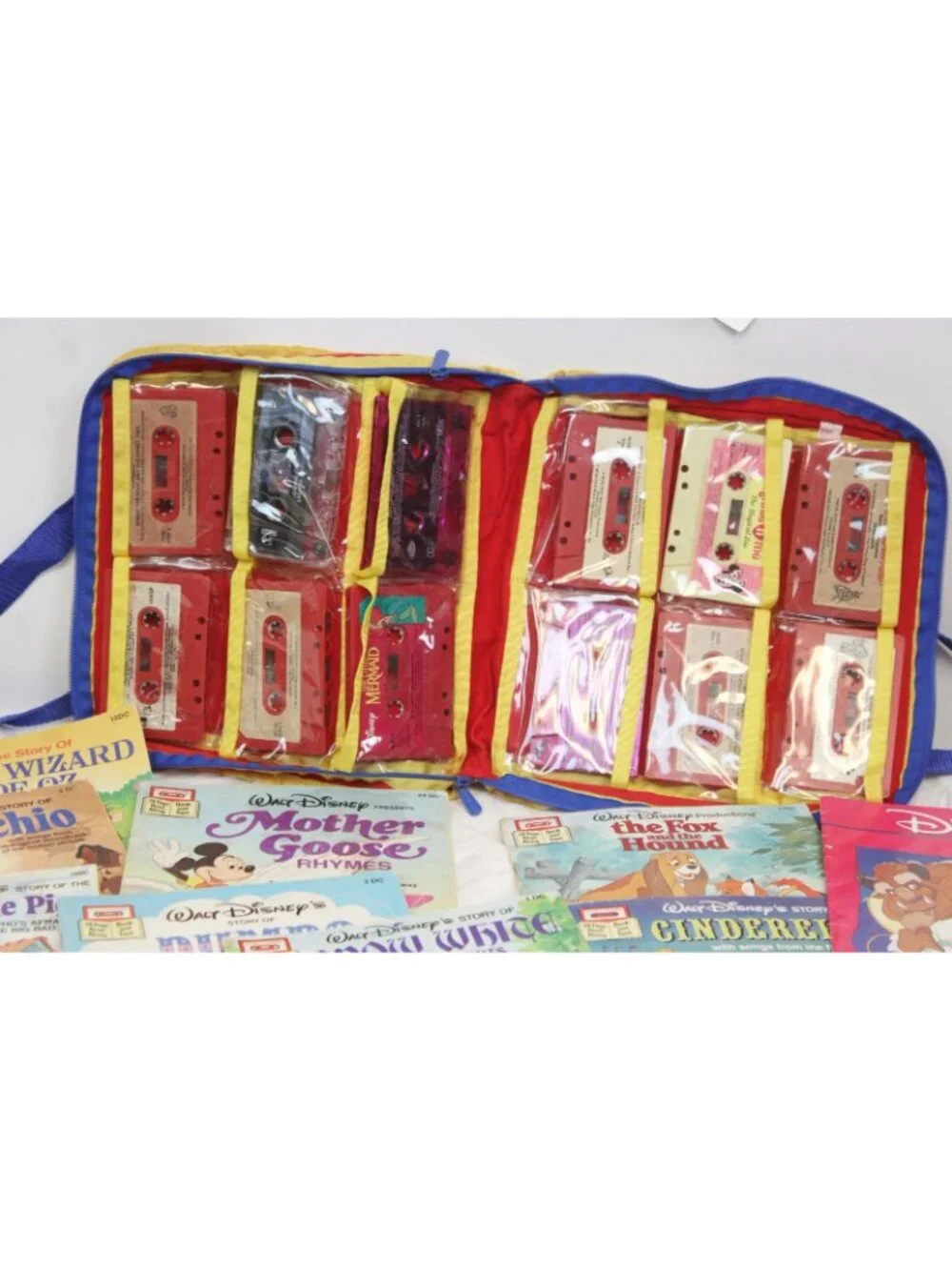 VTG Disney 20 Books 12 Cassettes Read-a-Long Tote 80s 90s Ariel Wizard Oz Little